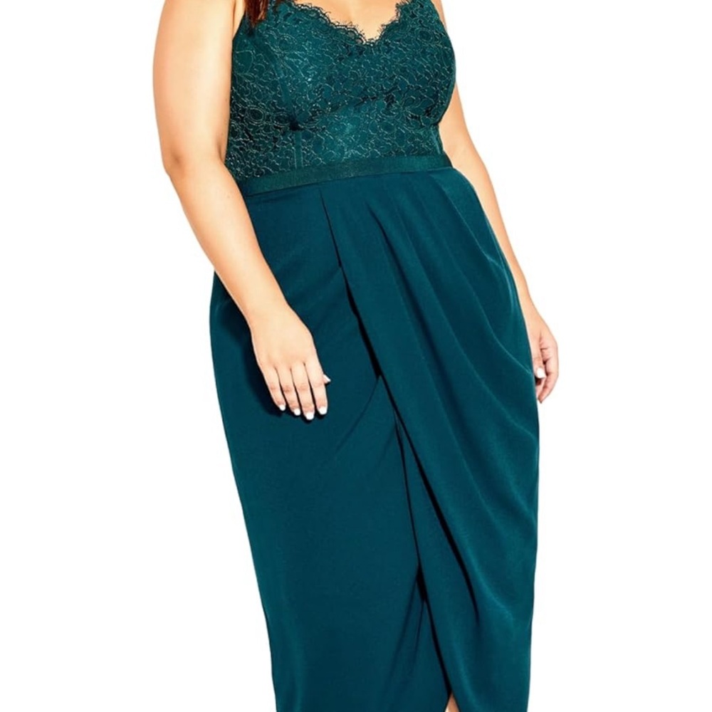 City Chic Teal Lace Bodice Dress